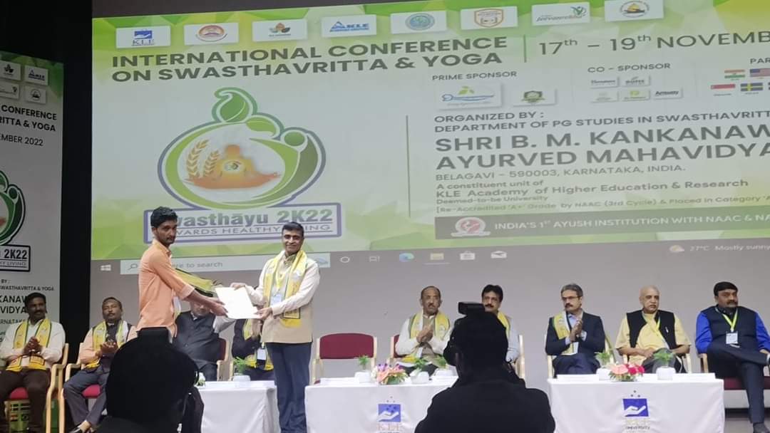 Mr.Amit H and team got first rank in video making competition at International Conference on Swastavritta and Yoga at Shri BMK Ayurveda Mahavidyalaya Belagavi