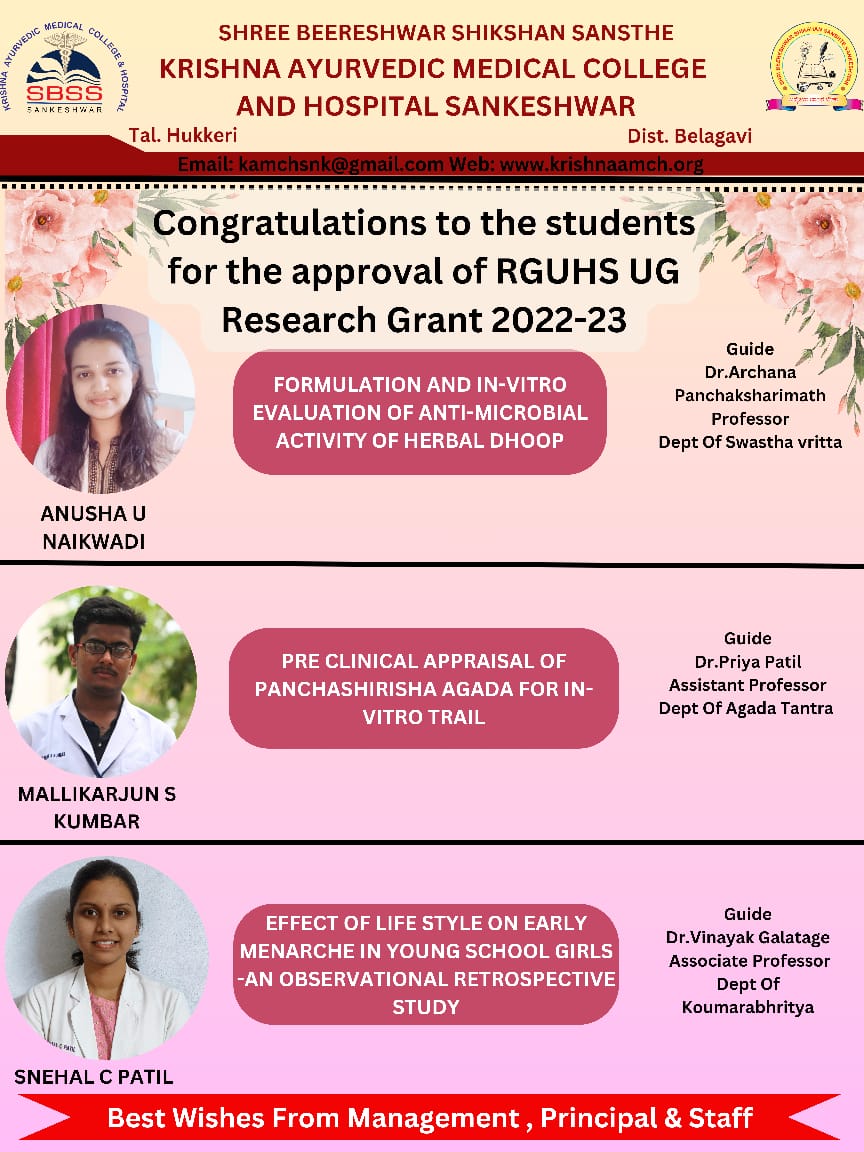 Congratulations to the students for the approval of RGUHS UG Research Grant 2022-23